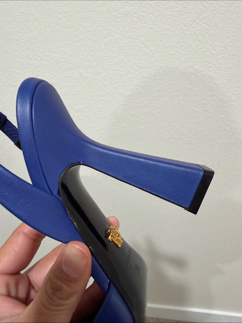 Versace Royal Blue Medusa Pointed Slingback Heels - Picture 5 of 11